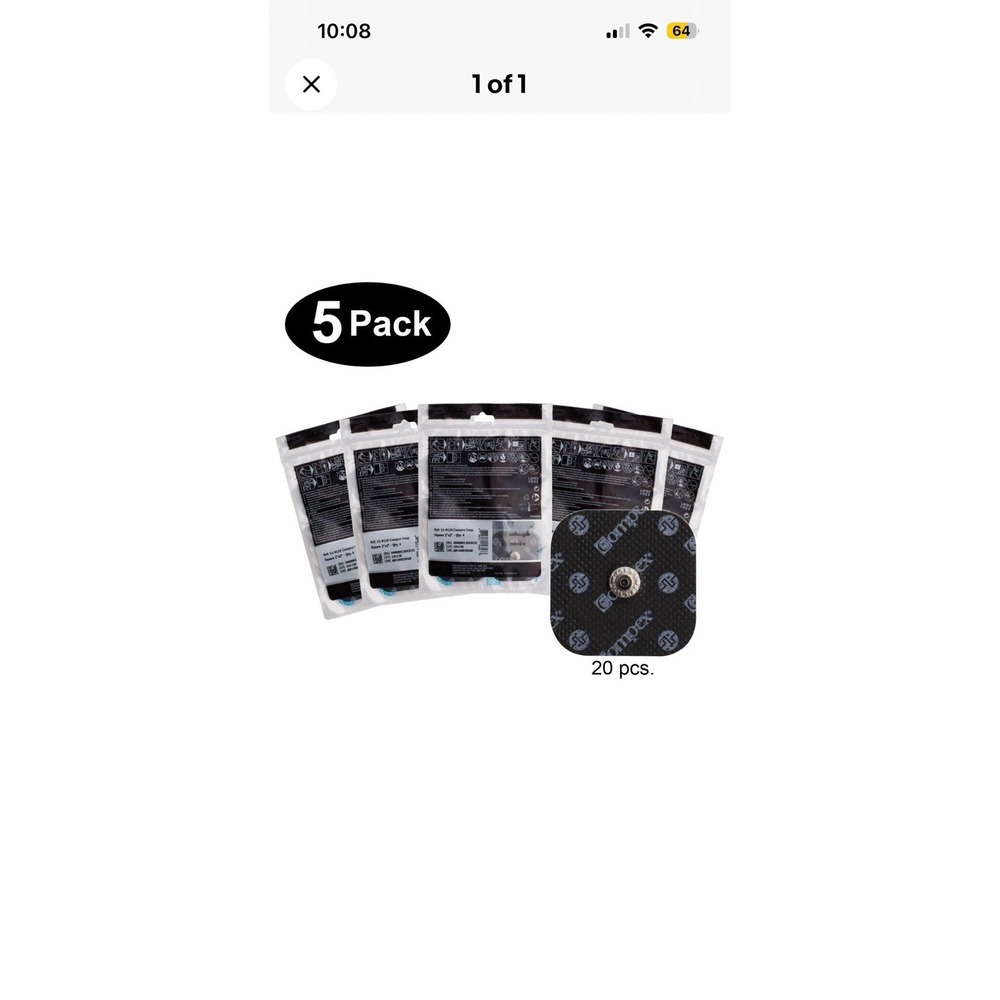 5 Packs of 4 (20) Compe Performance Self Adhesive Electrodes Snap Connector 2x2